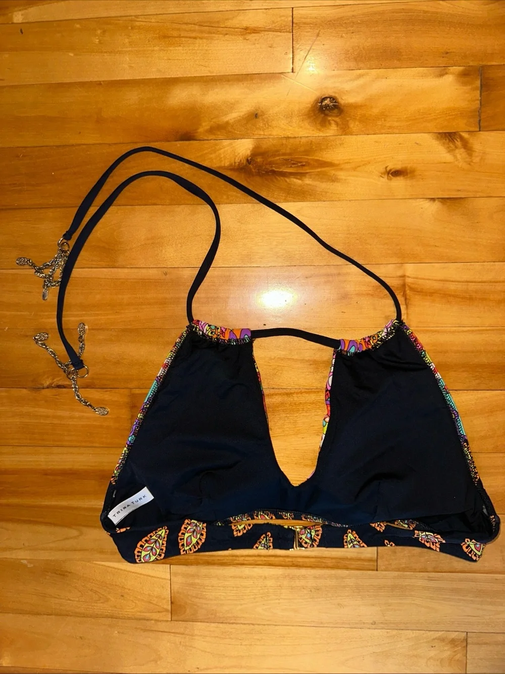 Trina Turk Bikini Top Halter Plunge Multicolor Paisley Boho Swim Womens